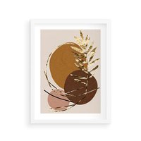 Plakat w ramie 30x40 - Taniec Przenikających Odbić - abstrakcyjny obraz, złote liście palmy - rama biała