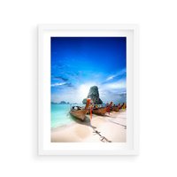 Plakat w ramie 50x70 - Morze na Łodzi - morze, łódź - rama biała