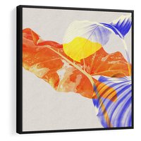Obraz w ramie 50x50 - Energetyczne Indygo - retro, tropikalne liście - rama czarna