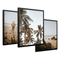 Zestaw obrazy w ramie 30x40 galeria - Plaża, palmy, zachód, słońca, morze - rama czarna