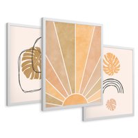 Zestaw obrazy w ramie 50x70 galeria - Boho, monstera, tęcza, nowoczesne - rama biała