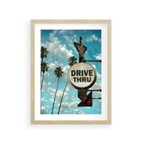 Plakat w ramie 40x50 - Znaki Palm: Relaksująca Oaza - znak, palmy - rama drewno