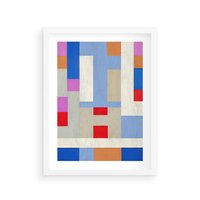 Plakat w ramie 40x50 - Bezczasowe Przenikanie Kształtów - abstrakcyjne geometryczne kształty, olejny obraz - rama biała