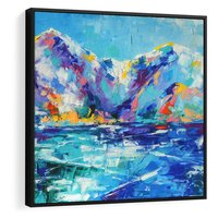 Obraz w ramie 50x50 - Mistyka Górskich Marzeń - abstrakcja, pejzaż gór - rama czarna