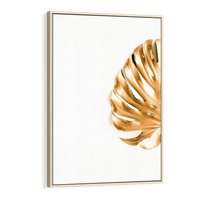 Obraz w ramie 80x120 - Przyjemność dla Oczu - złote, liście - rama drewno