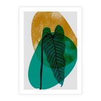 Plakat bez ramy 21x30 - Zielony Liść ze Złotą Plamą - zielony liść, złota plama