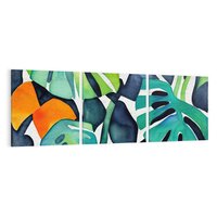 Obraz na płótnie 150x50 - Tropikalne Pragnienia - akwarela, liście tropikalne