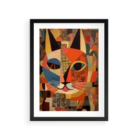 Plakat w ramie 40x50 - Impresje Nieznanych Odniesień - abstrakcyjny obraz olejny, kot - rama czarna