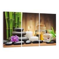 Obraz na płótnie 120x80 - Spokojny zakątek SPA z bambusem i kamieniami - bambus, kamienie