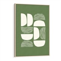 Obraz w ramie 80x120 - Migotliwe Formy - geometryczne boho kształty na brązowym, oliwkowym tle - rama drewno