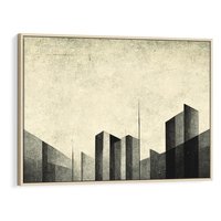 Obraz w ramie 70x50 - Mroczne Wieżowce - postarzana grafika, perspektywa budynków wieżowców - rama drewno