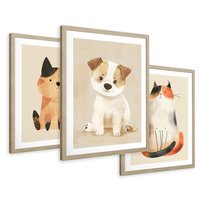 Zestaw obrazy w ramie 40x50 galeria - dla, dzieci, kot, pies, boho - rama drewno