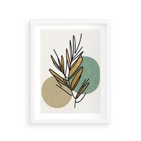 Plakat w ramie 30x40 - Migocące Ścieżki Wizji - abstrakcyjny obraz boho, liście - rama biała