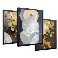 Zestaw obrazy w ramie 50x70 galeria - Japońskie, liście, abstrakcja, nowoczesny - rama czarna