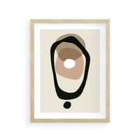 Plakat w ramie 50x70 - Intrygujące Zaskoczenia - beżowa abstrakcyjna kompozycja, czarny akcent - rama drewno