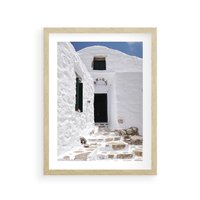 Plakat w ramie 50x70 - Santorini - Grecja błękitem malowana - Santorini, Grecja - rama drewno