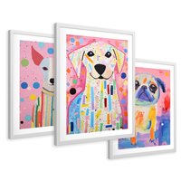 Zestaw obrazy w ramie 30x40 galeria - dla, dzieci, pieski, akwarela - rama biała