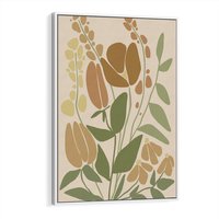Obraz w ramie 80x120 - Beżowo i Roślinnie - nowoczesny plakat, roślinność - rama biała