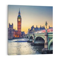 Obraz na płótnie 70x70 - Magiczny Londyn: Tamiza i Big Ben - Londyn, Tamiza