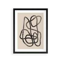 Plakat w ramie 50x70 - Przenikanie Wirtualnych Wymiarów - zaplątane minimalistyczne linie, na bezowym tle - rama czarna