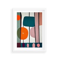 Plakat w ramie 50x70 - Migotliwa Aura Serca - abstrakcyjny obraz olejny, dziwne formy - rama biała