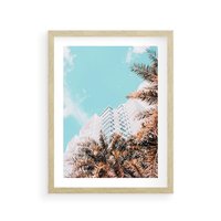 Plakat w ramie 50x70 - Wakacyjny Raj - palmy, wysokie budynki - rama drewno