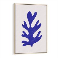 Obraz w ramie 70x100 - Przenikająca Struktura - boho plakat, niebieski liść w intensywnym kolorze - rama drewno