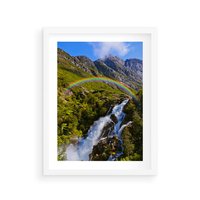 Plakat w ramie 50x70 - Tęczowe góry - harmonia kolorów - tęcza, góry - rama biała