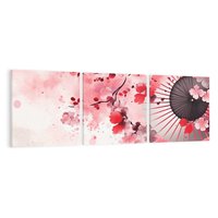 Obraz na płótnie 90x30 - Szept Kwitnącej Wiśni - japoński parasol, liście