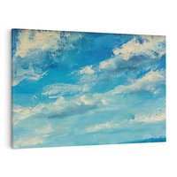 Obraz na płótnie 120x80 - Oddechy niebiańskiej materii - olejny obraz, smugi farby przypominają obłoki na błękitnym niebie