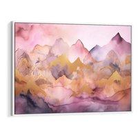 Obraz w ramie 100x70 - Pastelowe Wzgórza - pastelowe, różowe góry - rama biała