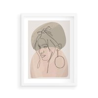 Plakat w ramie 30x40 - Kobieta w Linii: Akwarelowa Harmonia - kobieta one line, grafika - rama biała
