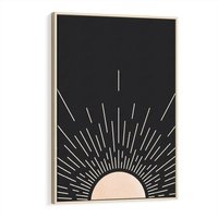 Obraz w ramie 70x100 - Słoneczny Portret Duszy - boho czarne słońce, nowoczesna grafika - rama drewno