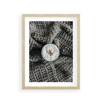 Plakat w ramie 50x70 - Relaks z Kawą i Kocem - ciepły wełniany koc, kawa z bitą śmietaną - rama drewno