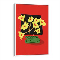 Obraz w ramie 70x100 - Abstrakcyjne Przenikanie - abstrakcyjne kwiaty, czerwone tło - rama biała