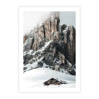 Plakat bez ramy 40x50 - Górski Raj z Chatką - górskie szczyty, ośnieżone góry