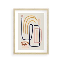 Plakat w ramie 50x70 - Abstrakcyjne Mrugnięcie - abstrakcja w stylu picasso, beżowe tło - rama drewno