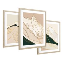 Zestaw obrazy w ramie 40x50 galeria - Złote, góry, abstrakcja, akwarela - rama drewno
