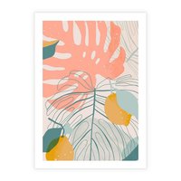 Plakat bez ramy 30x40 - Sztuka Natury: Liście Monstery w Pastelach - nowoczesna grafika, pastelowe liście monstery