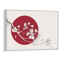 Obraz w ramie 70x50 - Esencja Zen - kwiatnąca wiśnia, orientalna grafika - rama biała