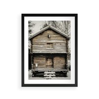 Plakat w ramie 40x50 - Stary Drewniany Dom w Śniegu - stary drewniany dom, zima - rama czarna