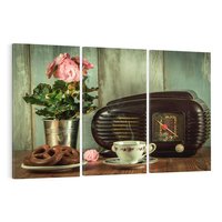 Obraz na płótnie 120x80 - Retro Radio z Kwiatami - Harmonia Nostalgii - retro, radio