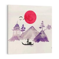 Obraz na płótnie 80x80 - Odbicie Słońca - japońska sztuka, akwarela