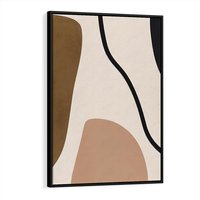 Obraz w ramie 70x100 - Harmonia chaosu i porządku - abstrakcyjne kształty, kolory beżu i brązu - rama czarna