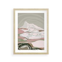 Plakat w ramie 30x40 - Szarawe Wzgórza - pastelowy krajobraz, nowoczesny plakat - rama drewno