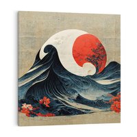 Obraz na płótnie 60x60 - Requiem dla marzeń - sztuka japońska, fale oceanu