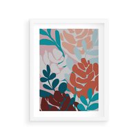 Plakat w ramie 40x50 - Impresje Kształtów - abstrakcyjna kompozycja kwiatowych form, kolor zgaszone - rama biała