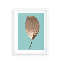 Plakat w ramie 50x70 - Delikatna Harmonia - złote, liście - rama biała