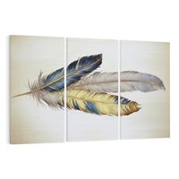 Obraz na płótnie 120x80 - Granatowo-Złote Pióra - sztuka, granatowe i złote pióra