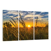 Obraz na płótnie 120x80 - "Zachód Słońca, Łąka - Magiczna Aura - zachód, słońca
